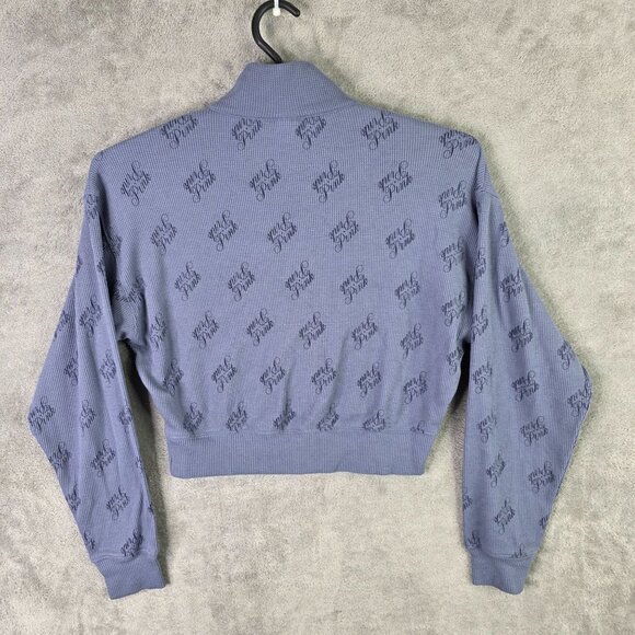 Womens Victorias Secret Pink Sleepwear Blue Crop Top Waffle Knit Long Sleeve XS - Picture 4 of 7